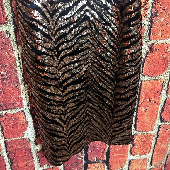 DOLLS KILL MOTEL SEQUIN TIGER STRIPE BLACK VELVET & GOLD MINI DRESS size Small - Picture 7 of 15